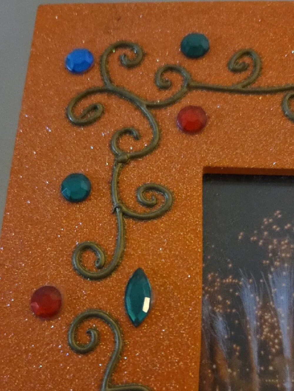 Orange Decorative Photo Frame with Gem Accents